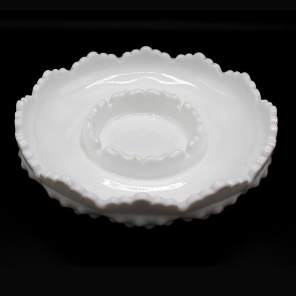 Vintage Fenton Milk Glass Chip & Dip Hobnail Pattern 8" Round Scalloped Edge - Picture 5 of 8